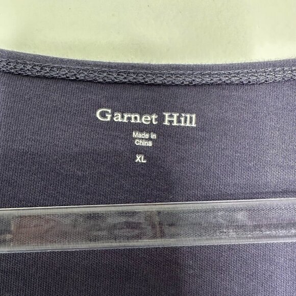 Garnet Hill Knit Tunic Top XL Floral Embroidered Asymmetrical Hem Purple - Picture 5 of 10